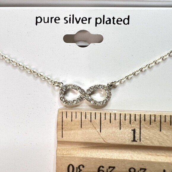 Pure Silver Plated / Genuine Crystal Infinity Necklace 18-inch‎ Chain - Picture 7 of 12